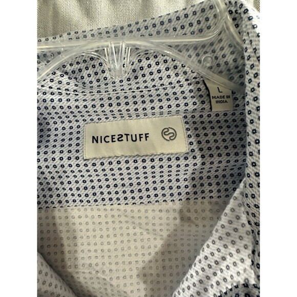 Men's Nicestuff Sz L Buttondown Shirt Tennis‎ Racket Pattern Blue LS 100% Cotton - Picture 4 of 7